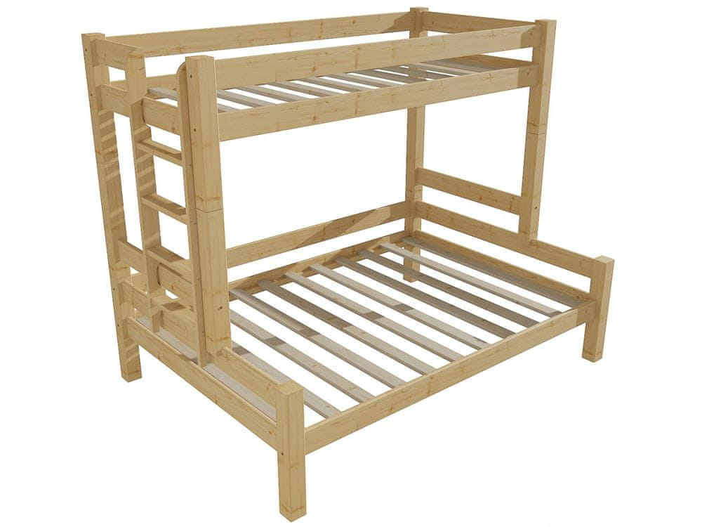 eoshop Poschodová posteľ s rozšíreným spodným lôžkom 8X8 06B (Rozmer: 90/140 x 200 cm, Umiestnenie rebríka: vľavo, Farba dreva: bezfarebný lak)