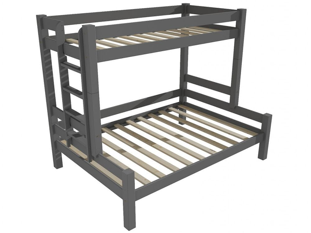 eoshop Poschodová posteľ s rozšíreným spodným lôžkom 8X8 06B (Rozmer: 100/120 x 180 cm, Umiestnenie rebríka: vľavo, Farba dreva: farba sivá)