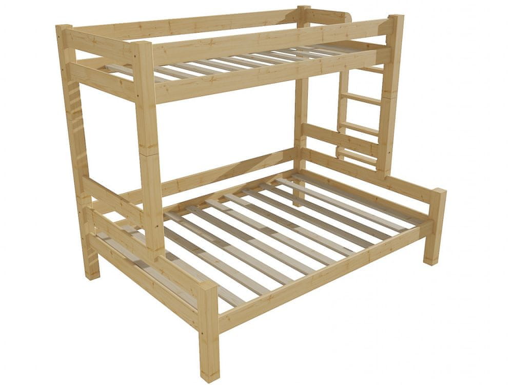 eoshop Poschodová posteľ s rozšíreným spodným lôžkom 8X8 06B (Rozmer: 80/120 x 200 cm, Umiestnenie rebríka: vpravo, Farba dreva: bezfarebný lak)