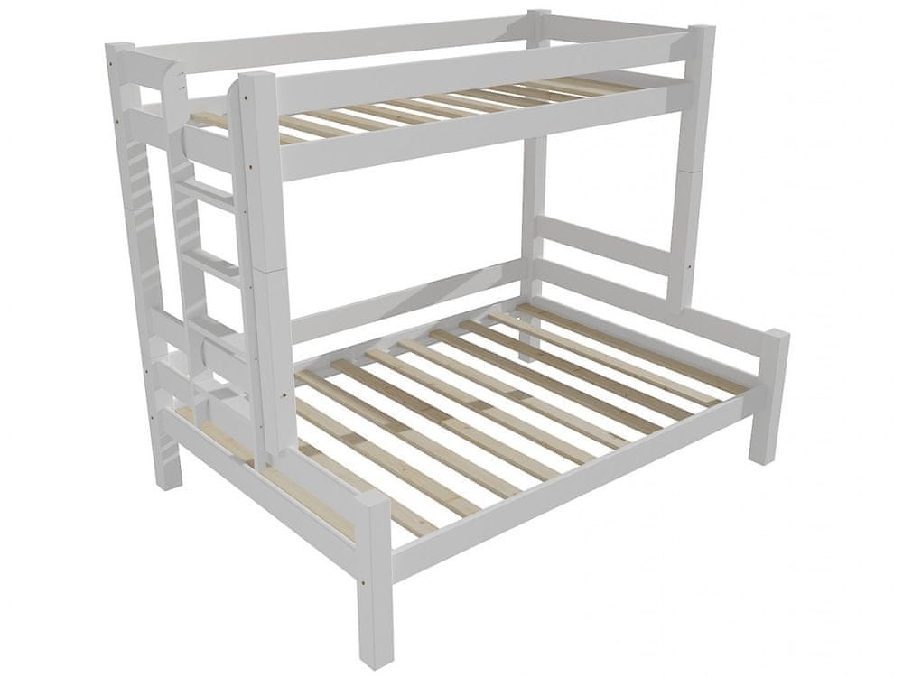 eoshop Poschodová posteľ s rozšíreným spodným lôžkom 8X8 06B (Rozmer: 80/120 x 200 cm, Umiestnenie rebríka: vľavo, Farba dreva: farba biela)