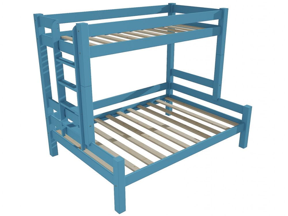 eoshop Poschodová posteľ s rozšíreným spodným lôžkom 8X8 06B (Rozmer: 80/140 x 200 cm, Umiestnenie rebríka: vľavo, Farba dreva: farba modrá)