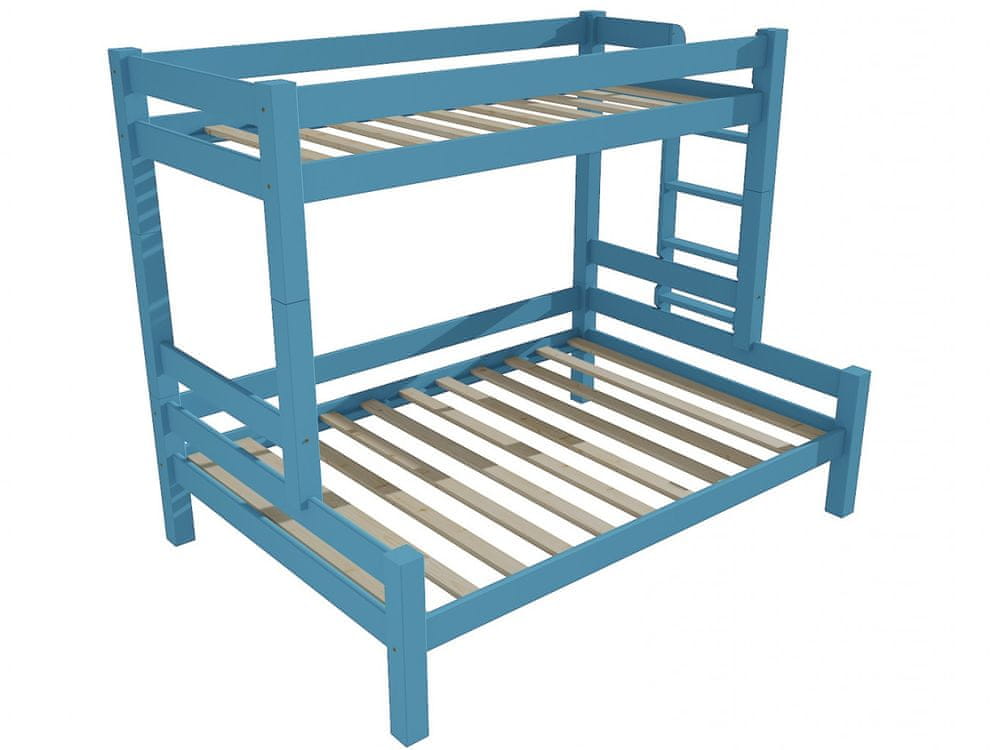 eoshop Poschodová posteľ s rozšíreným spodným lôžkom 8X8 06B (Rozmer: 80/120 x 180 cm, Umiestnenie rebríka: vpravo, Farba dreva: farba modrá)