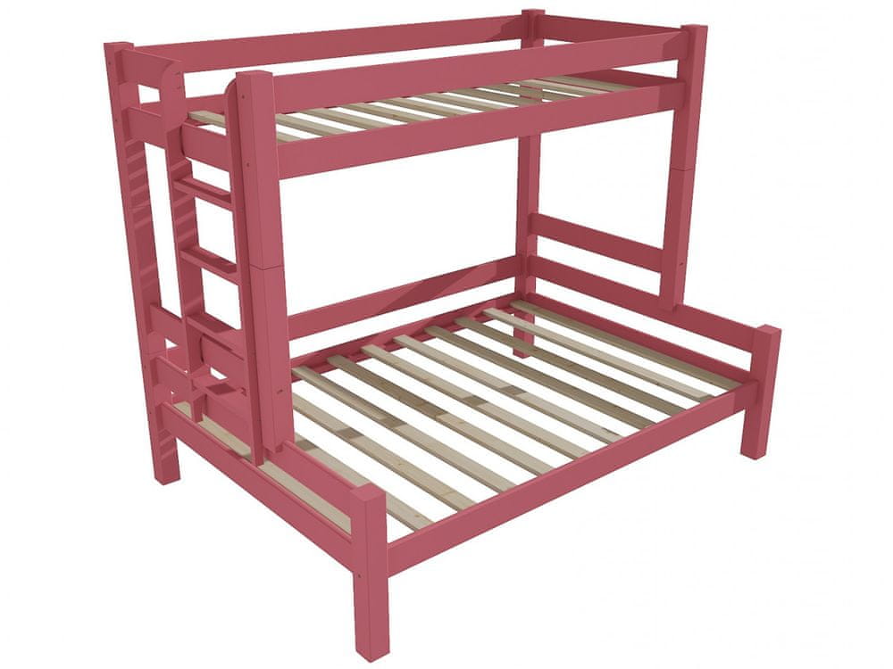 eoshop Poschodová posteľ s rozšíreným spodným lôžkom 8X8 06B (Rozmer: 100/140 x 200 cm, Umiestnenie rebríka: vľavo, Farba dreva: farba ružová)