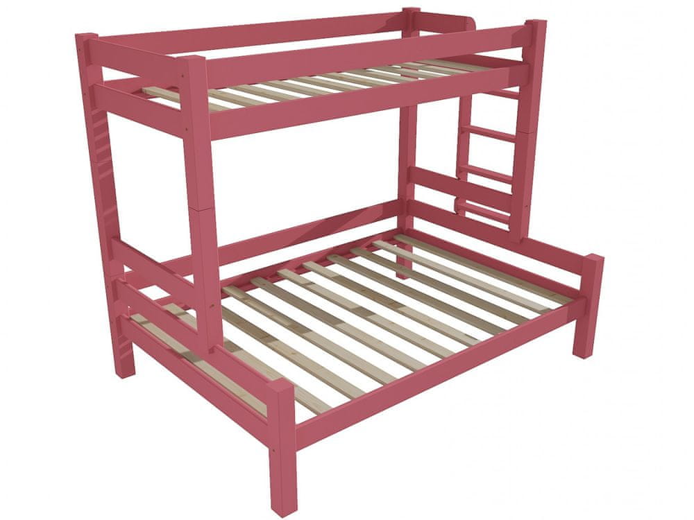 eoshop Poschodová posteľ s rozšíreným spodným lôžkom 8X8 06B (Rozmer: 100/140 x 200 cm, Umiestnenie rebríka: vpravo, Farba dreva: farba ružová)