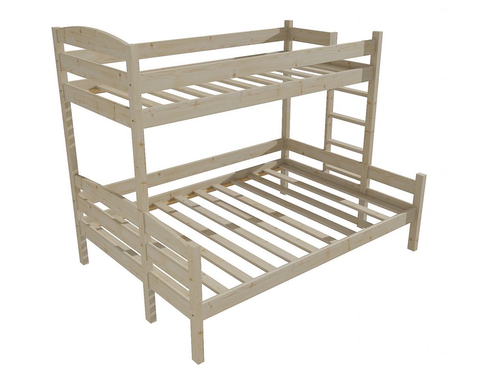eoshop Poschodová posteľ s rozšíreným spodným lôžkom PPS 001 (Rozmer: 90/140 x 200 cm, Umiestnenie rebríka: vpravo, Farba dreva: surové drevo)