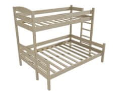 eoshop Poschodová posteľ s rozšíreným spodným lôžkom PPS 001 (Rozmer: 90/120 x 200 cm, Umiestnenie rebríka: vpravo, Farba dreva: surové drevo)