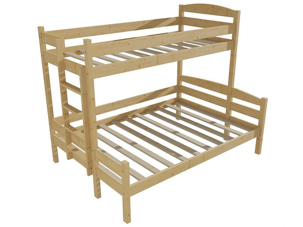 eoshop Poschodová posteľ s rozšíreným spodným lôžkom PPS 001 (Rozmer: 100/120 x 200 cm, Umiestnenie rebríka: vľavo, Farba dreva: bezfarebný lak)