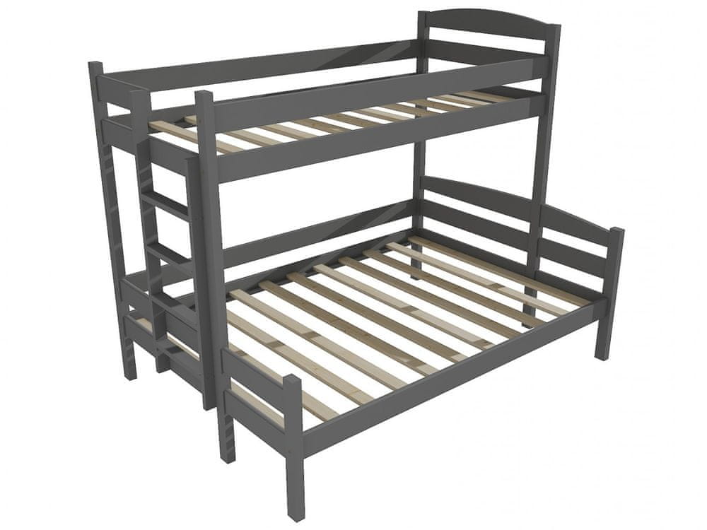 eoshop Poschodová posteľ s rozšíreným spodným lôžkom PPS 001 (Rozmer: 100/160 x 200 cm, Umiestnenie rebríka: vľavo, Farba dreva: farba sivá)