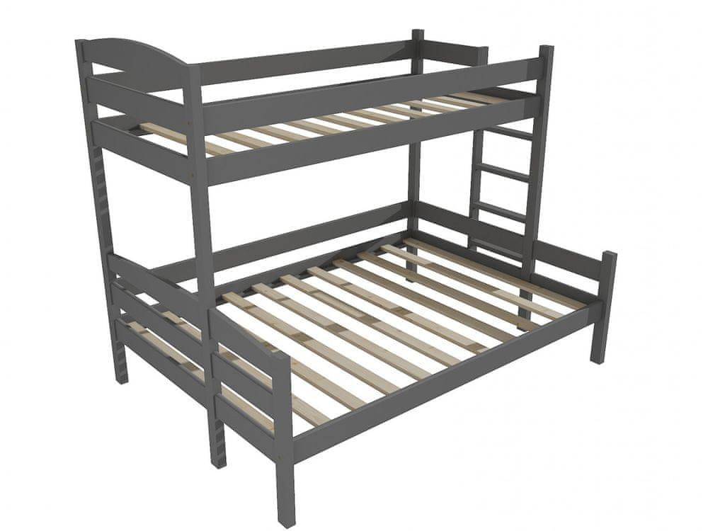 eoshop Poschodová posteľ s rozšíreným spodným lôžkom PPS 001 (Rozmer: 80/160 x 180 cm, Umiestnenie rebríka: vpravo, Farba dreva: farba sivá)