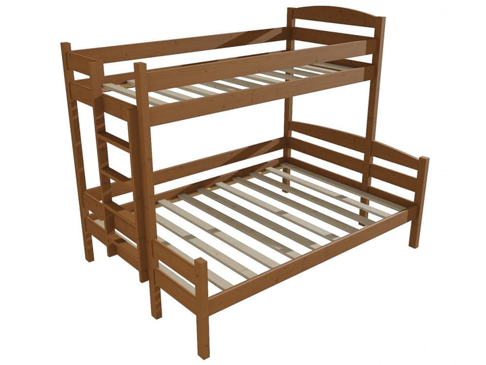 eoshop Poschodová posteľ s rozšíreným spodným lôžkom PPS 001 (Rozmer: 90/140 x 180 cm, Umiestnenie rebríka: vľavo, Farba dreva: morenie dub)