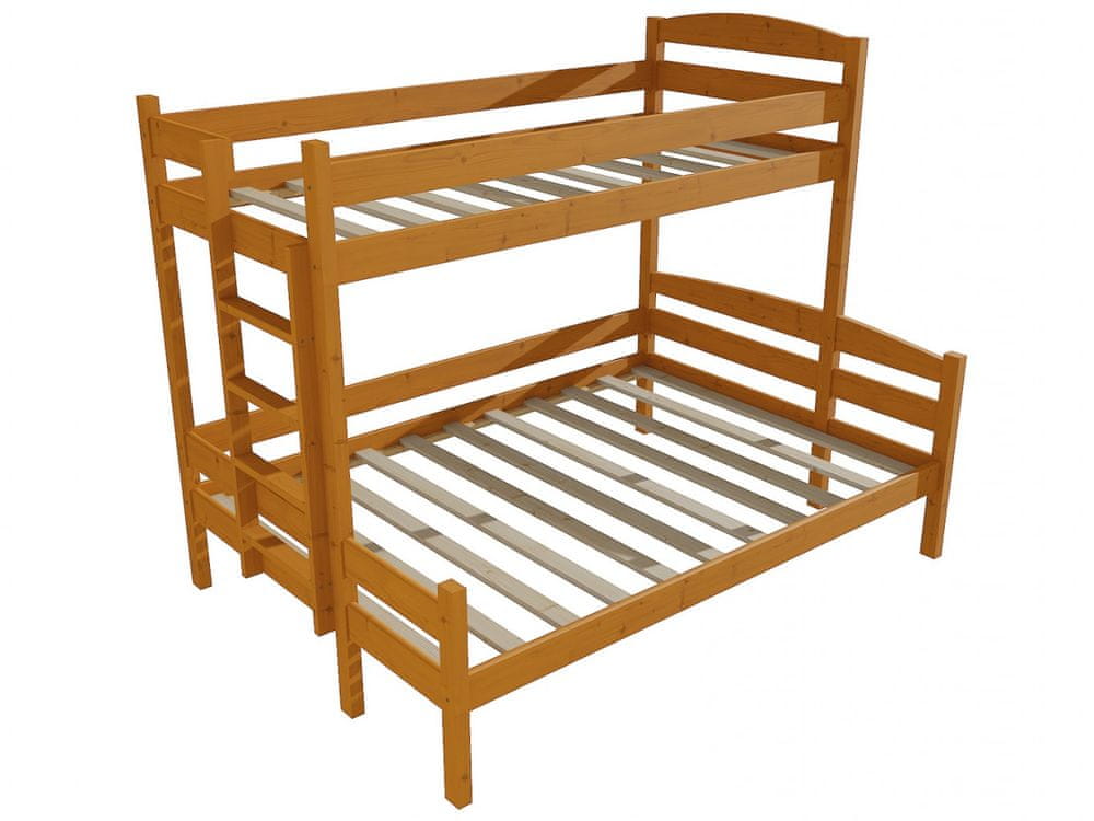eoshop Poschodová posteľ s rozšíreným spodným lôžkom PPS 001 (Rozmer: 80/160 x 200 cm, Umiestnenie rebríka: vľavo, Farba dreva: morenie jelša)