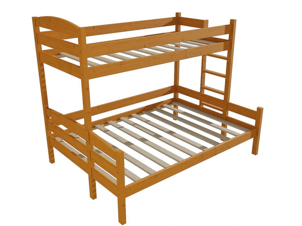 eoshop Poschodová posteľ s rozšíreným spodným lôžkom PPS 001 (Rozmer: 100/120 x 200 cm, Umiestnenie rebríka: vpravo, Farba dreva: morenie jelša)