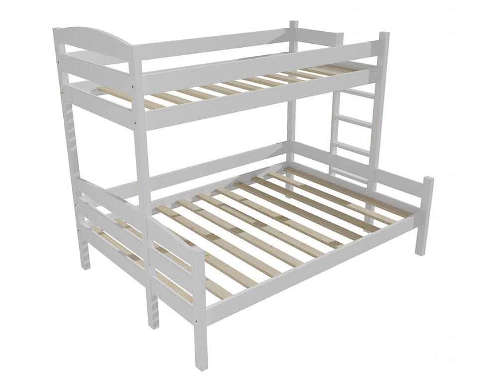 eoshop Poschodová posteľ s rozšíreným spodným lôžkom PPS 001 (Rozmer: 80/140 x 180 cm, Umiestnenie rebríka: vpravo, Farba dreva: farba biela)