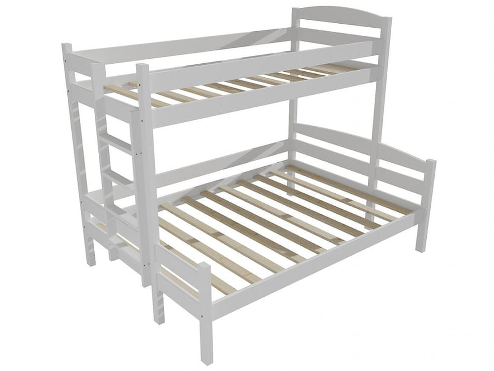 eoshop Poschodová posteľ s rozšíreným spodným lôžkom PPS 001 (Rozmer: 80/160 x 180 cm, Umiestnenie rebríka: vľavo, Farba dreva: farba biela)