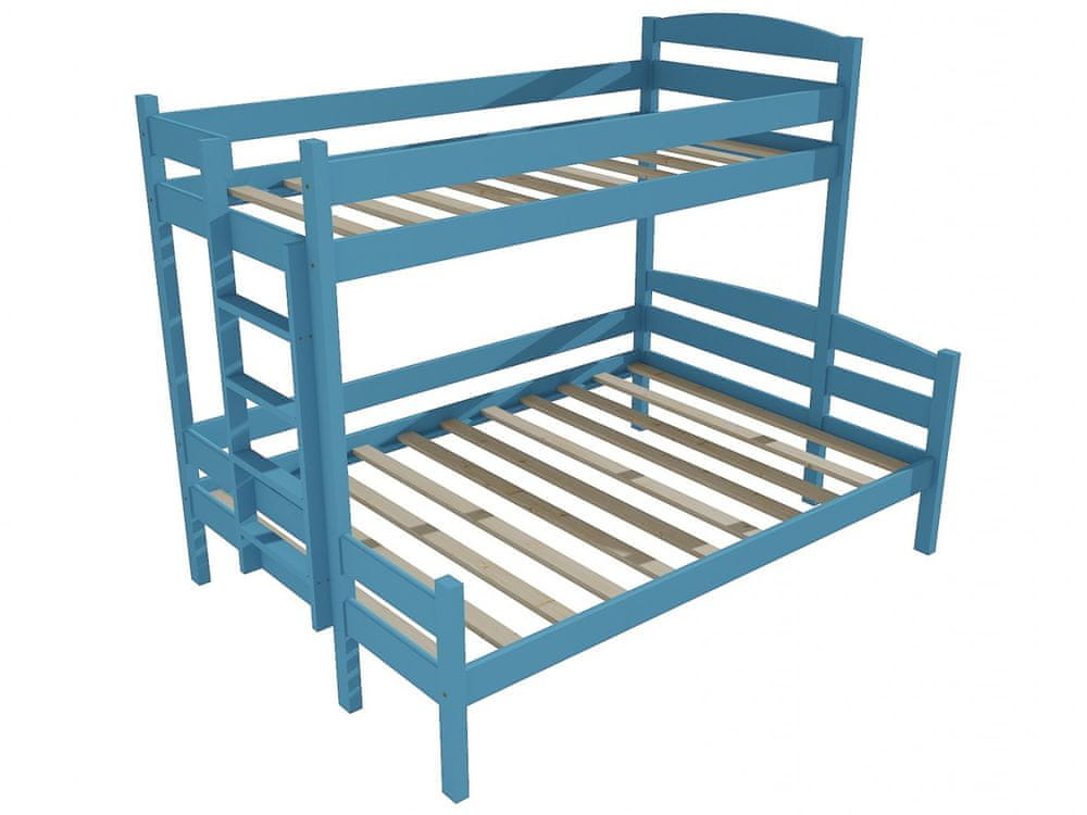eoshop Poschodová posteľ s rozšíreným spodným lôžkom PPS 001 (Rozmer: 80/160 x 200 cm, Umiestnenie rebríka: vľavo, Farba dreva: farba modrá)