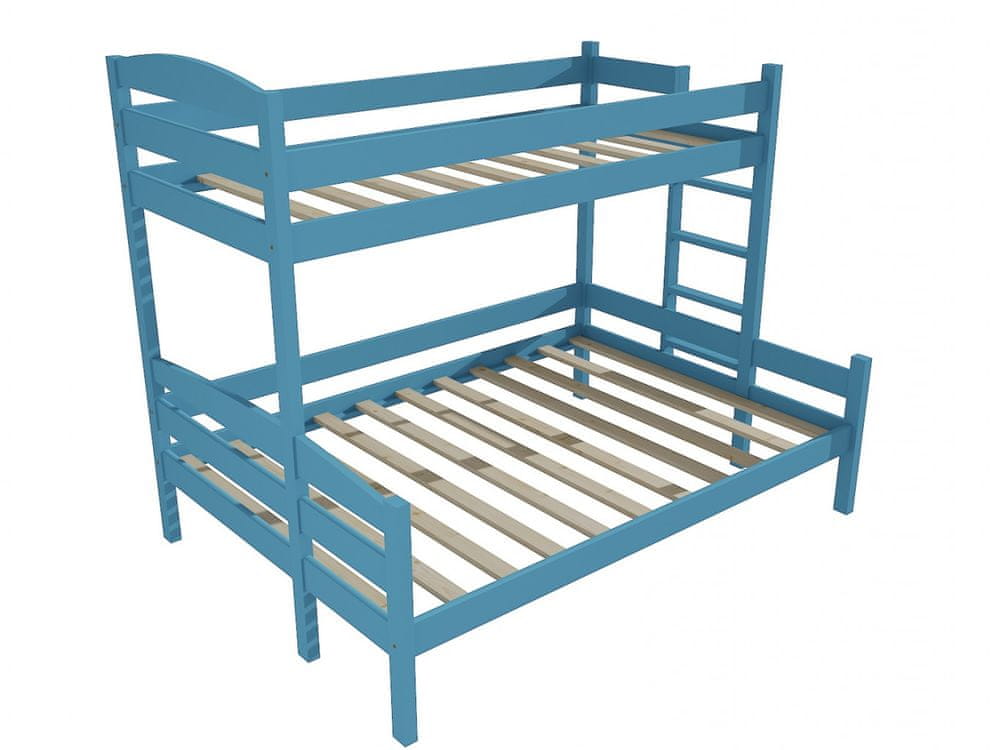 eoshop Poschodová posteľ s rozšíreným spodným lôžkom PPS 001 (Rozmer: 90/160 x 200 cm, Umiestnenie rebríka: vpravo, Farba dreva: farba modrá)