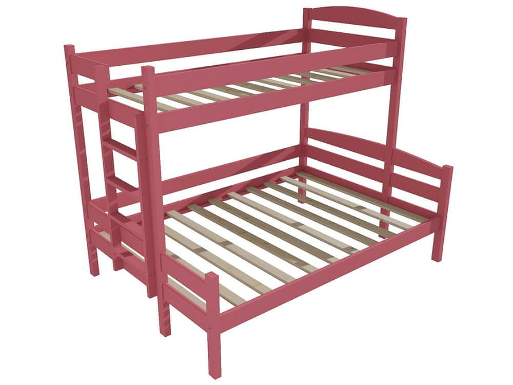 eoshop Poschodová posteľ s rozšíreným spodným lôžkom PPS 001 (Rozmer: 90/160 x 200 cm, Umiestnenie rebríka: vľavo, Farba dreva: farba ružová)