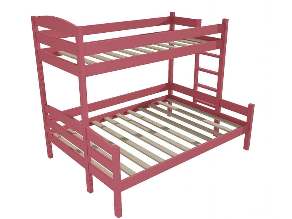 eoshop Poschodová posteľ s rozšíreným spodným lôžkom PPS 001 (Rozmer: 100/120 x 200 cm, Umiestnenie rebríka: vpravo, Farba dreva: farba ružová)
