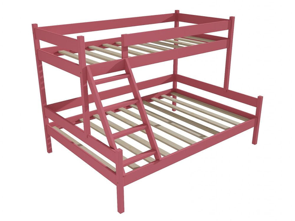 eoshop Poschodová posteľ s rozšíreným spodným lôžkom PPS 002 (Rozmer: 100/120 x 200 cm, Farba dreva: farba ružová)
