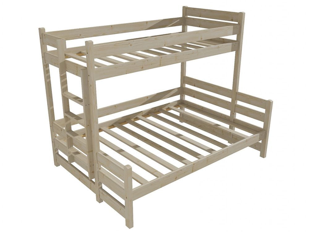 eoshop Poschodová posteľ s rozšíreným spodným lôžkom PPS 003 (Rozmer: 90/120 x 200 cm, Umiestnenie rebríka: vľavo, Farba dreva: surové drevo)