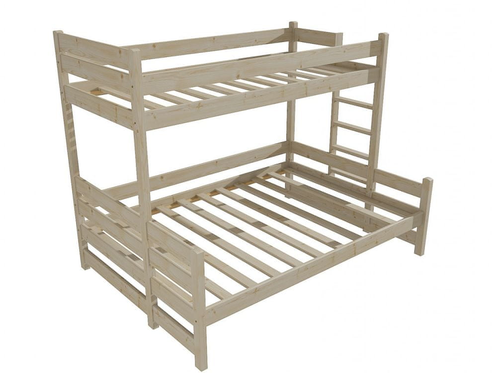 eoshop Poschodová posteľ s rozšíreným spodným lôžkom PPS 003 (Rozmer: 80/120 x 180 cm, Umiestnenie rebríka: vpravo, Farba dreva: surové drevo)