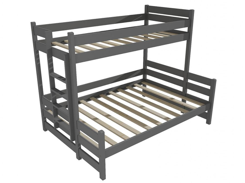 eoshop Poschodová posteľ s rozšíreným spodným lôžkom PPS 003 (Rozmer: 100/160 x 180 cm, Umiestnenie rebríka: vľavo, Farba dreva: farba sivá)