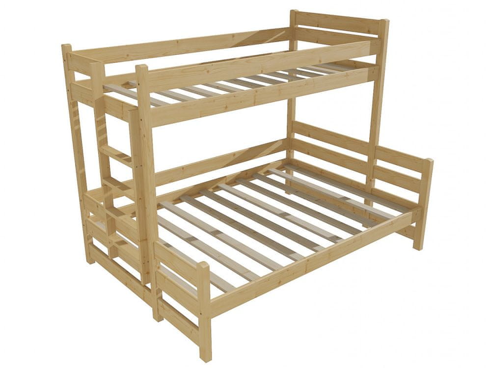 eoshop Poschodová posteľ s rozšíreným spodným lôžkom PPS 003 (Rozmer: 80/120 x 200 cm, Umiestnenie rebríka: vľavo, Farba dreva: bezfarebný lak)