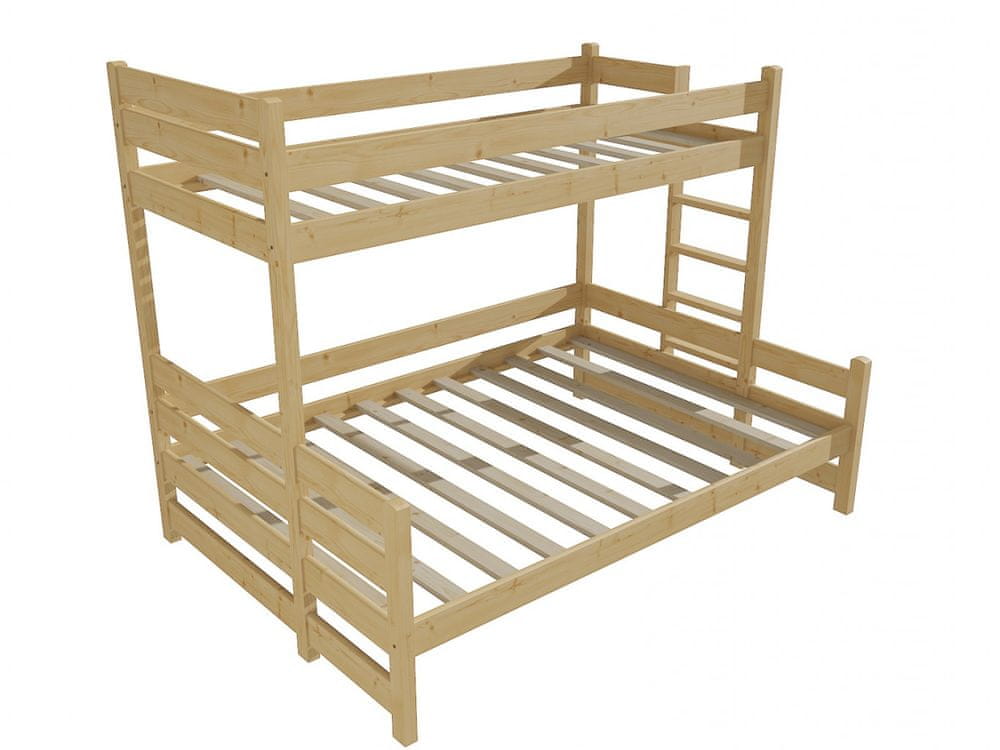 eoshop Poschodová posteľ s rozšíreným spodným lôžkom PPS 003 (Rozmer: 90/120 x 200 cm, Umiestnenie rebríka: vpravo, Farba dreva: bezfarebný lak)