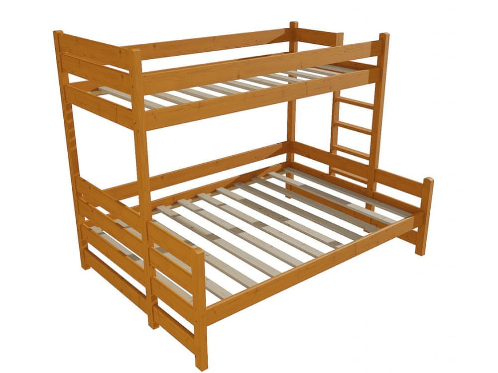 eoshop Poschodová posteľ s rozšíreným spodným lôžkom PPS 003 (Rozmer: 90/120 x 200 cm, Umiestnenie rebríka: vpravo, Farba dreva: morenie jelša)