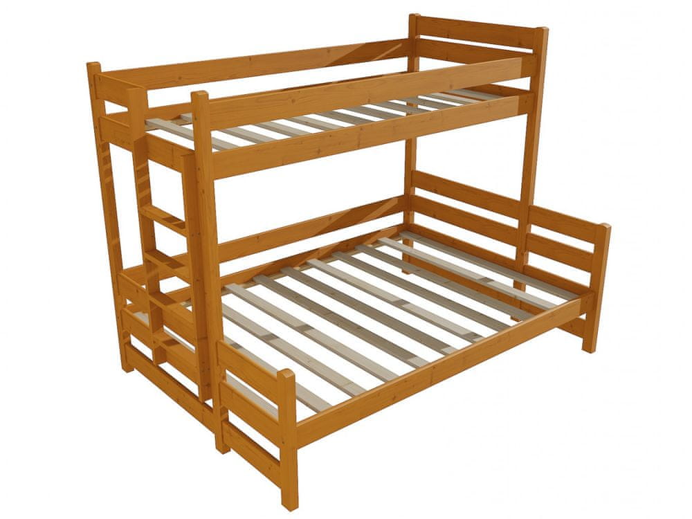 eoshop Poschodová posteľ s rozšíreným spodným lôžkom PPS 003 (Rozmer: 90/120 x 200 cm, Umiestnenie rebríka: vľavo, Farba dreva: morenie jelša)