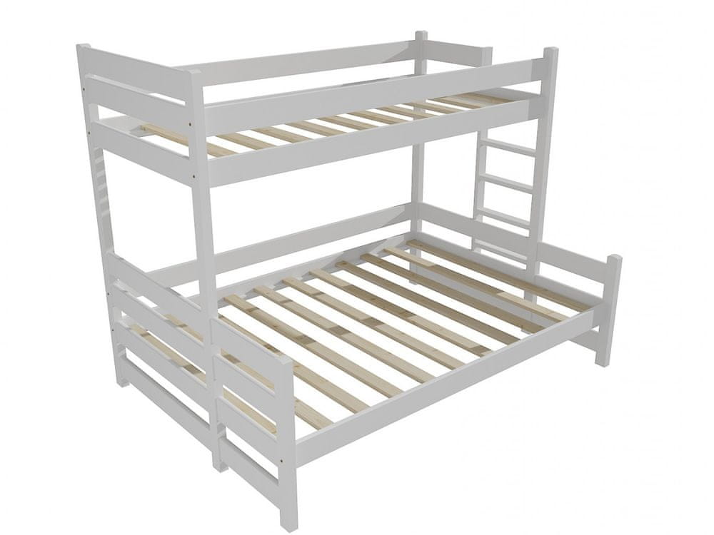 eoshop Poschodová posteľ s rozšíreným spodným lôžkom PPS 003 (Rozmer: 90/140 x 180 cm, Umiestnenie rebríka: vpravo, Farba dreva: farba biela)