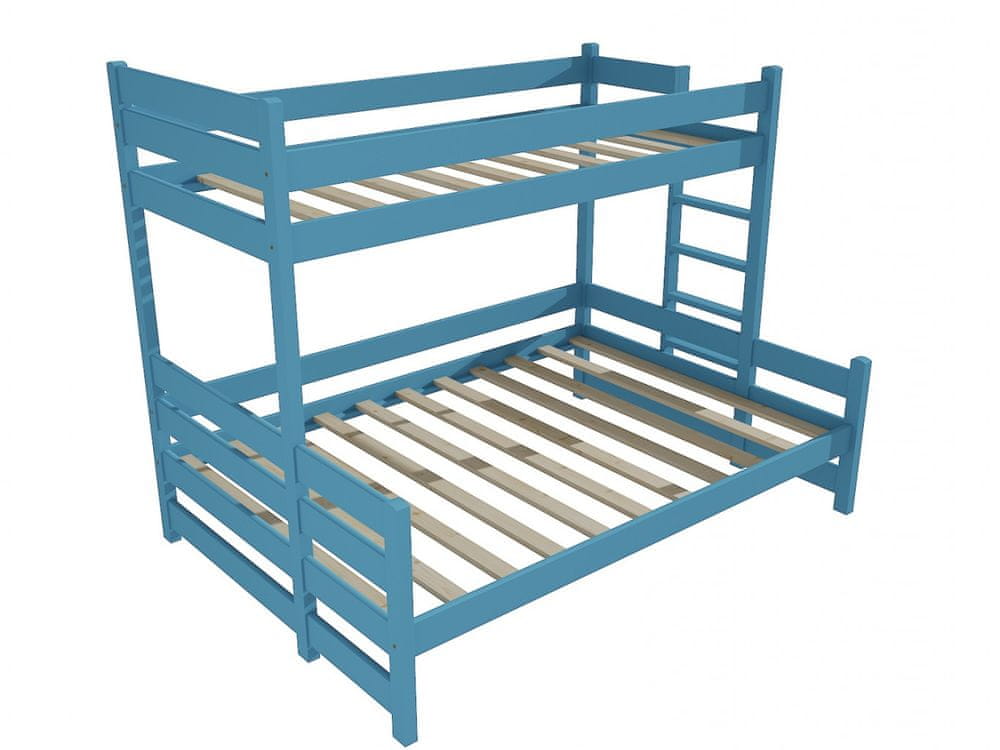 eoshop Poschodová posteľ s rozšíreným spodným lôžkom PPS 003 (Rozmer: 100/160 x 200 cm, Umiestnenie rebríka: vpravo, Farba dreva: farba modrá)