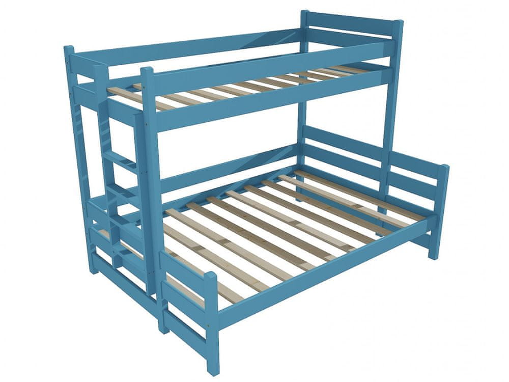 eoshop Poschodová posteľ s rozšíreným spodným lôžkom PPS 003 (Rozmer: 90/160 x 200 cm, Umiestnenie rebríka: vľavo, Farba dreva: farba modrá)