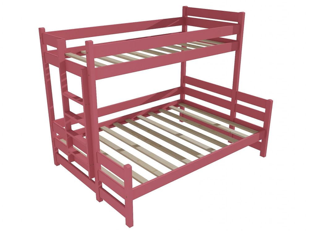 eoshop Poschodová posteľ s rozšíreným spodným lôžkom PPS 003 (Rozmer: 80/160 x 200 cm, Umiestnenie rebríka: vľavo, Farba dreva: farba ružová)