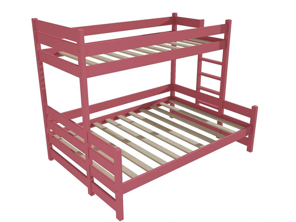 eoshop Poschodová posteľ s rozšíreným spodným lôžkom PPS 003 (Rozmer: 90/160 x 200 cm, Umiestnenie rebríka: vpravo, Farba dreva: farba ružová)
