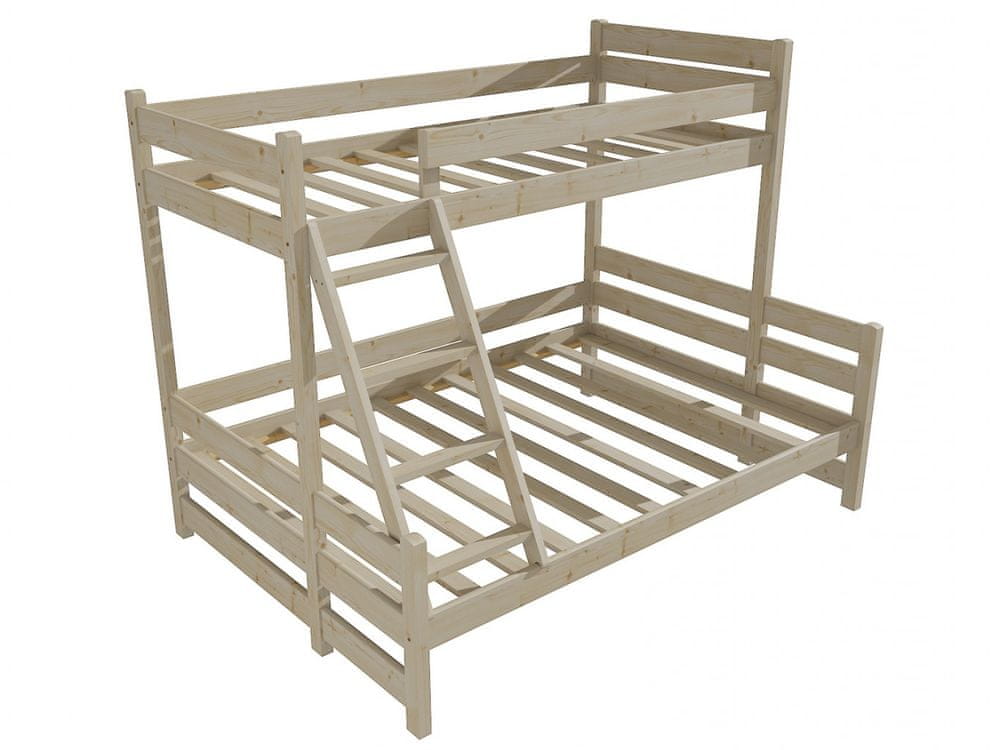 eoshop Poschodová posteľ s rozšíreným spodným lôžkom PPS 004 (Rozmer: 90/120 x 200 cm, Farba dreva: surové drevo)
