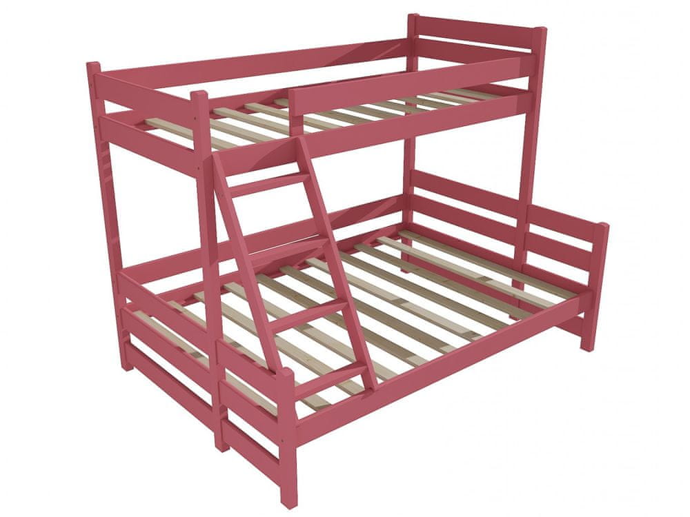 eoshop Poschodová posteľ s rozšíreným spodným lôžkom PPS 004 (Rozmer: 90/160 x 200 cm, Farba dreva: farba ružová)