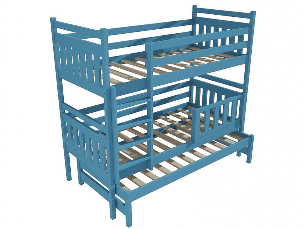 eoshop Poschodová posteľ s výsuvnou prístelkou PPV 004 so zábranou (Rozmer: 80 x 200 cm, Priestor medzi lôžkami: 80 cm, Farba dreva: farba modrá)