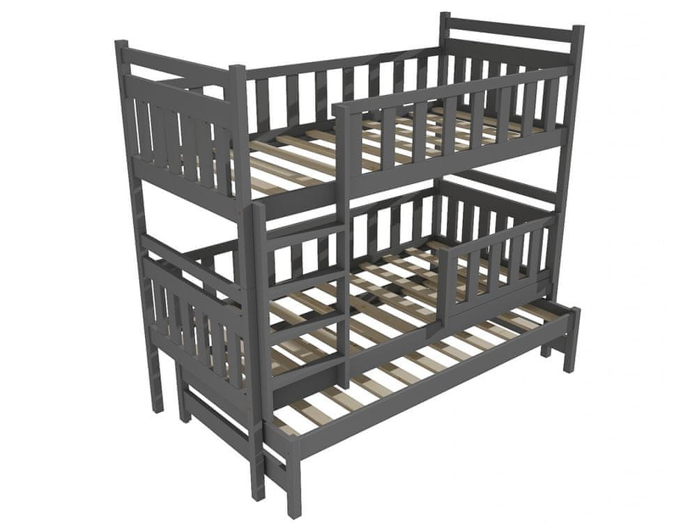 eoshop Poschodová posteľ s výsuvnou prístelkou PPV 008 so zábranou (Rozmer: 90 x 180 cm, Priestor medzi lôžkami: 80 cm, Farba dreva: farba sivá)