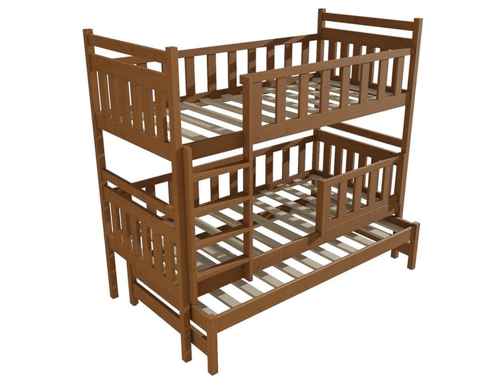 eoshop Poschodová posteľ s výsuvnou prístelkou PPV 008 so zábranou (Rozmer: 90 x 200 cm, Priestor medzi lôžkami: 100 cm, Farba dreva: morenie dub)