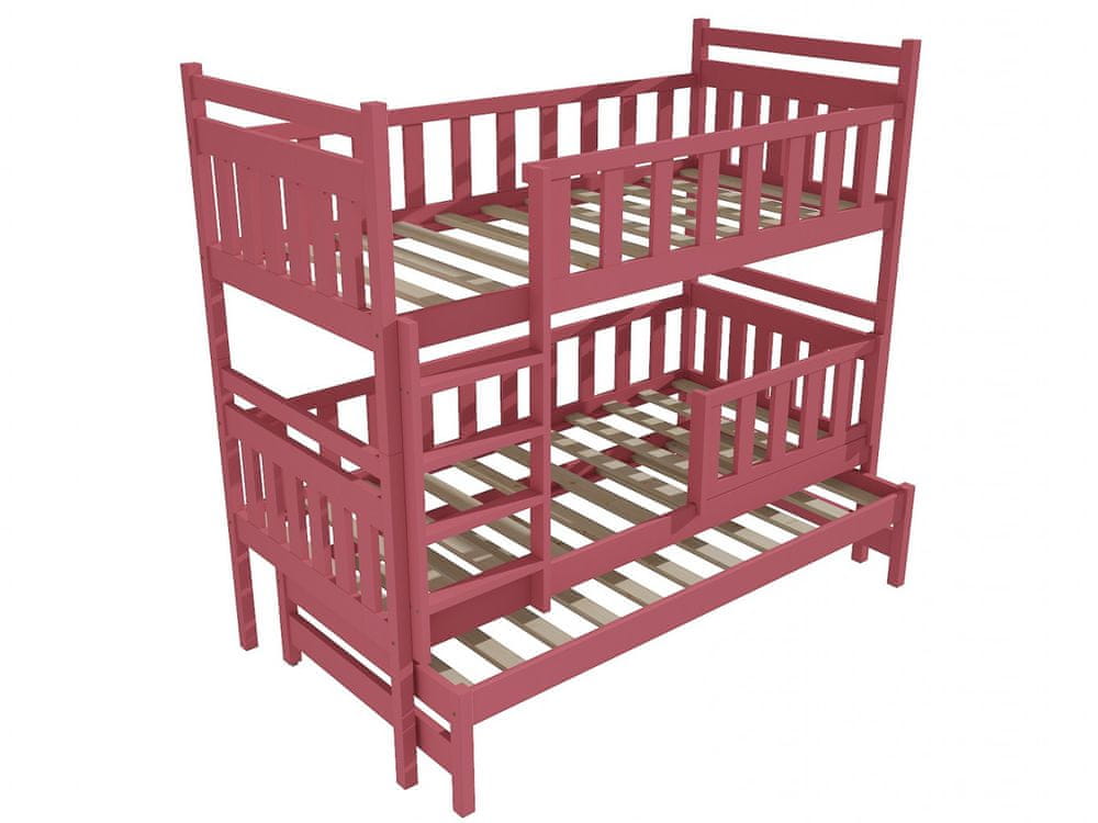 eoshop Poschodová posteľ s výsuvnou prístelkou PPV 008 so zábranou (Rozmer: 80 x 190 cm, Priestor medzi lôžkami: 100 cm, Farba dreva: farba ružová)