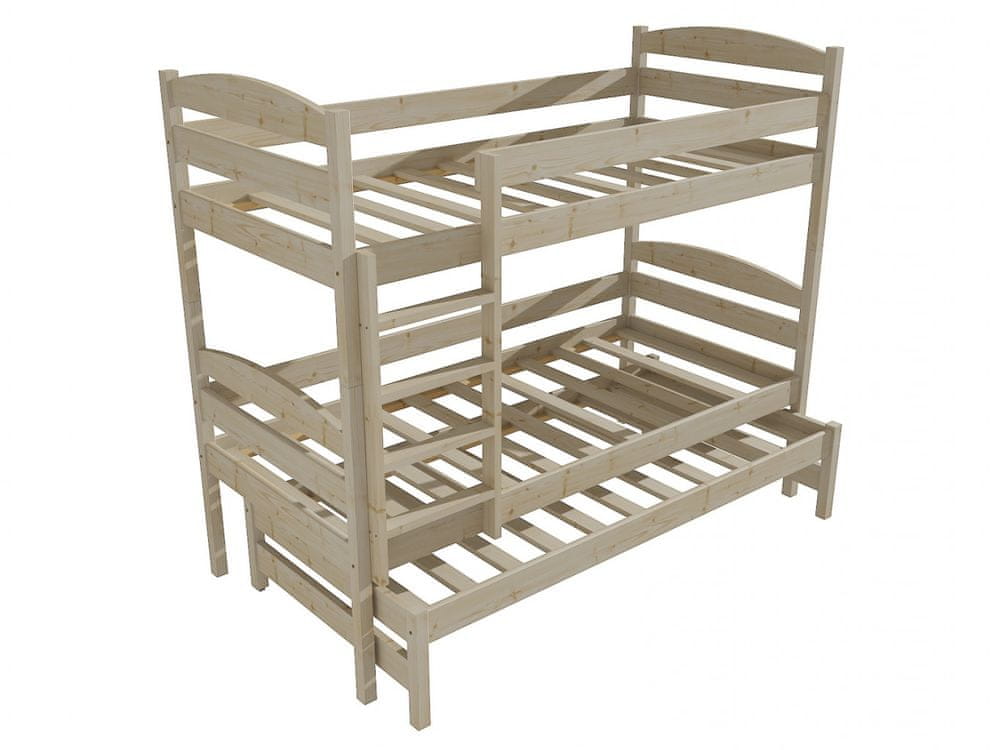 eoshop Poschodová posteľ s výsuvnou prístelkou PPV 009 (Rozmer: 80 x 200 cm, Priestor medzi lôžkami: 80 cm, Farba dreva: surové drevo)