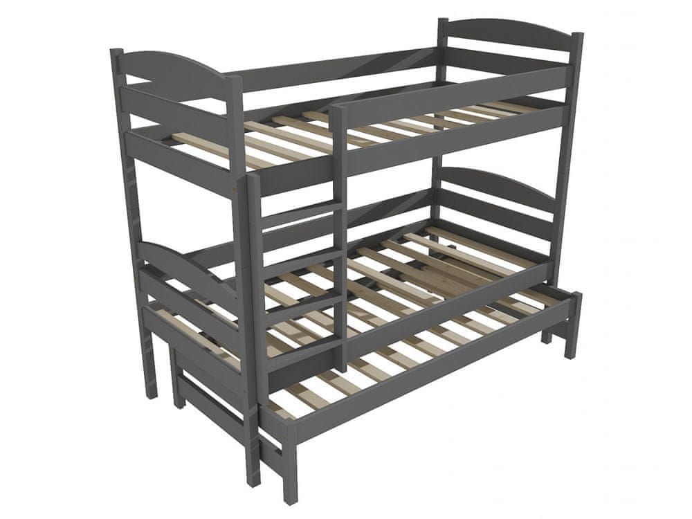 eoshop Poschodová posteľ s výsuvnou prístelkou PPV 009 (Rozmer: 80 x 180 cm, Priestor medzi lôžkami: 100 cm, Farba dreva: farba sivá)