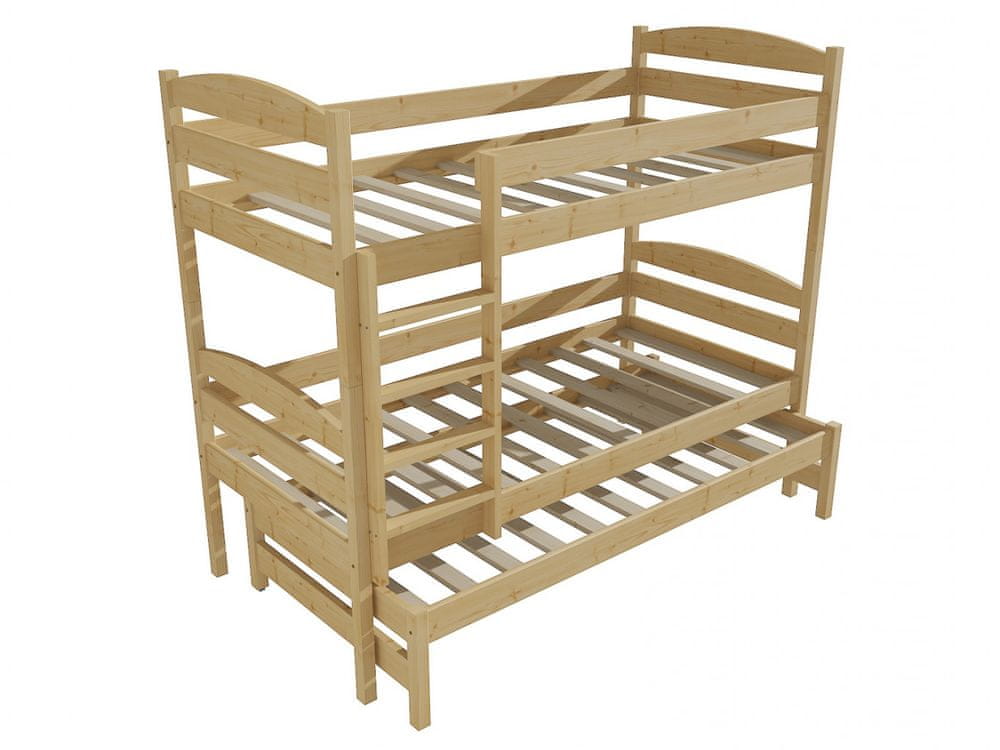 eoshop Poschodová posteľ s výsuvnou prístelkou PPV 009 (Rozmer: 80 x 190 cm, Priestor medzi lôžkami: 80 cm, Farba dreva: bezfarebný lak)