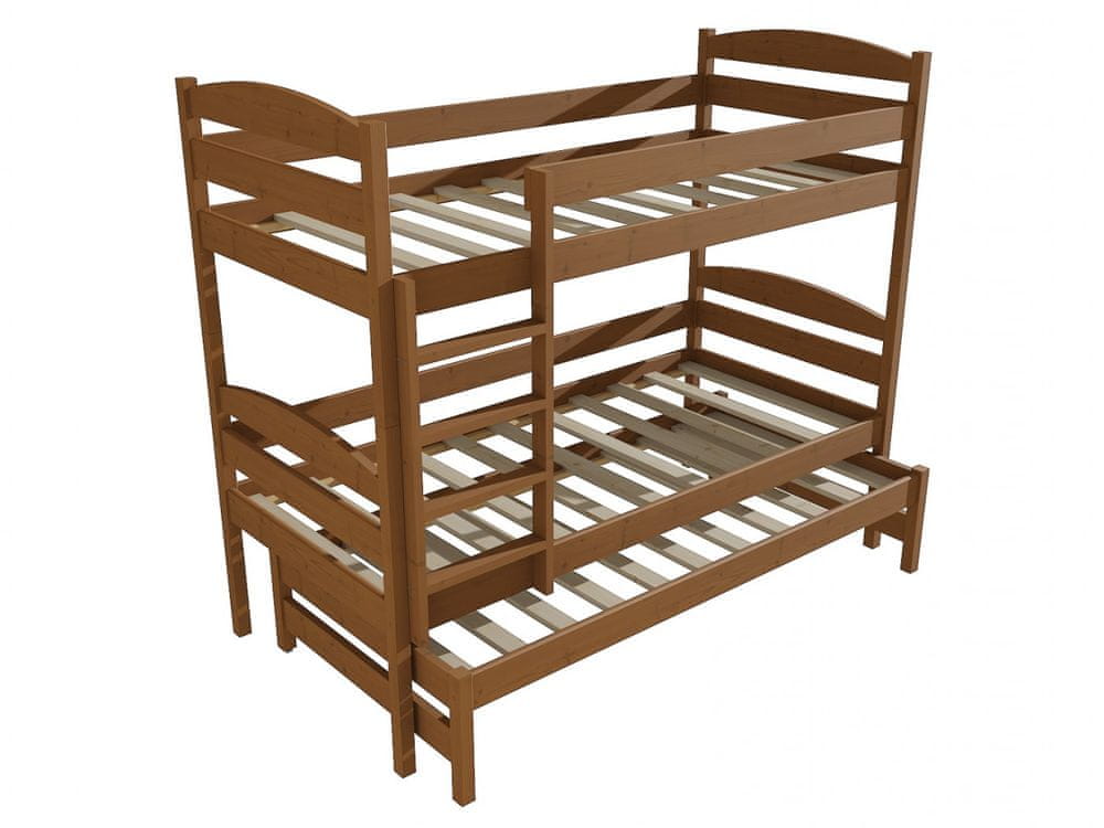 eoshop Poschodová posteľ s výsuvnou prístelkou PPV 009 (Rozmer: 90 x 180 cm, Priestor medzi lôžkami: 100 cm, Farba dreva: morenie dub)