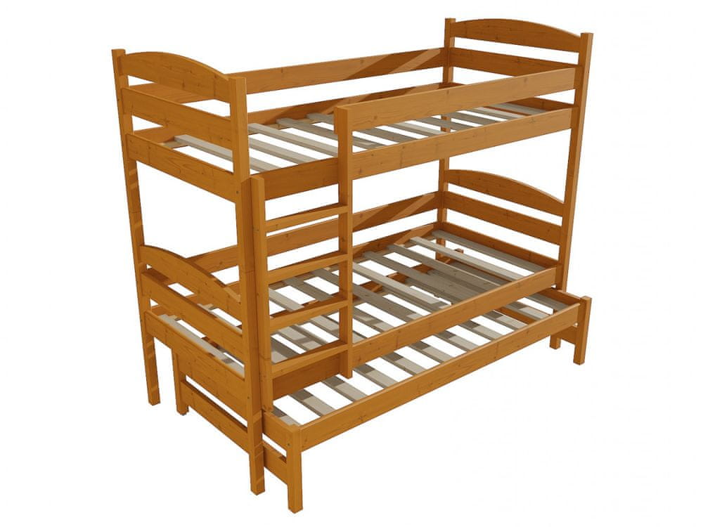 eoshop Poschodová posteľ s výsuvnou prístelkou PPV 009 (Rozmer: 90 x 180 cm, Priestor medzi lôžkami: 80 cm, Farba dreva: morenie jelša)