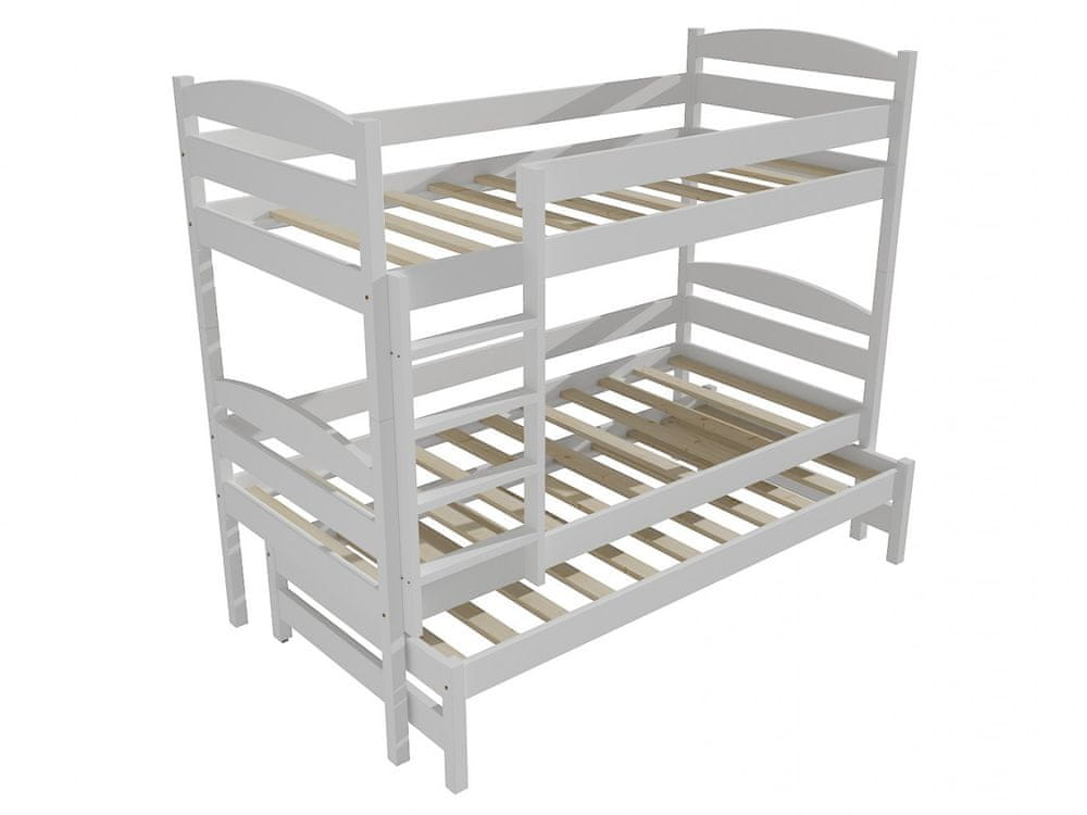 eoshop Poschodová posteľ s výsuvnou prístelkou PPV 009 (Rozmer: 90 x 180 cm, Priestor medzi lôžkami: 90 cm, Farba dreva: farba biela)