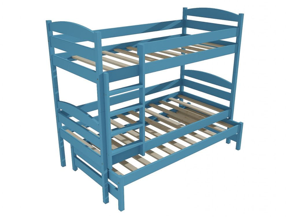 eoshop Poschodová posteľ s výsuvnou prístelkou PPV 009 (Rozmer: 80 x 180 cm, Priestor medzi lôžkami: 100 cm, Farba dreva: farba modrá)