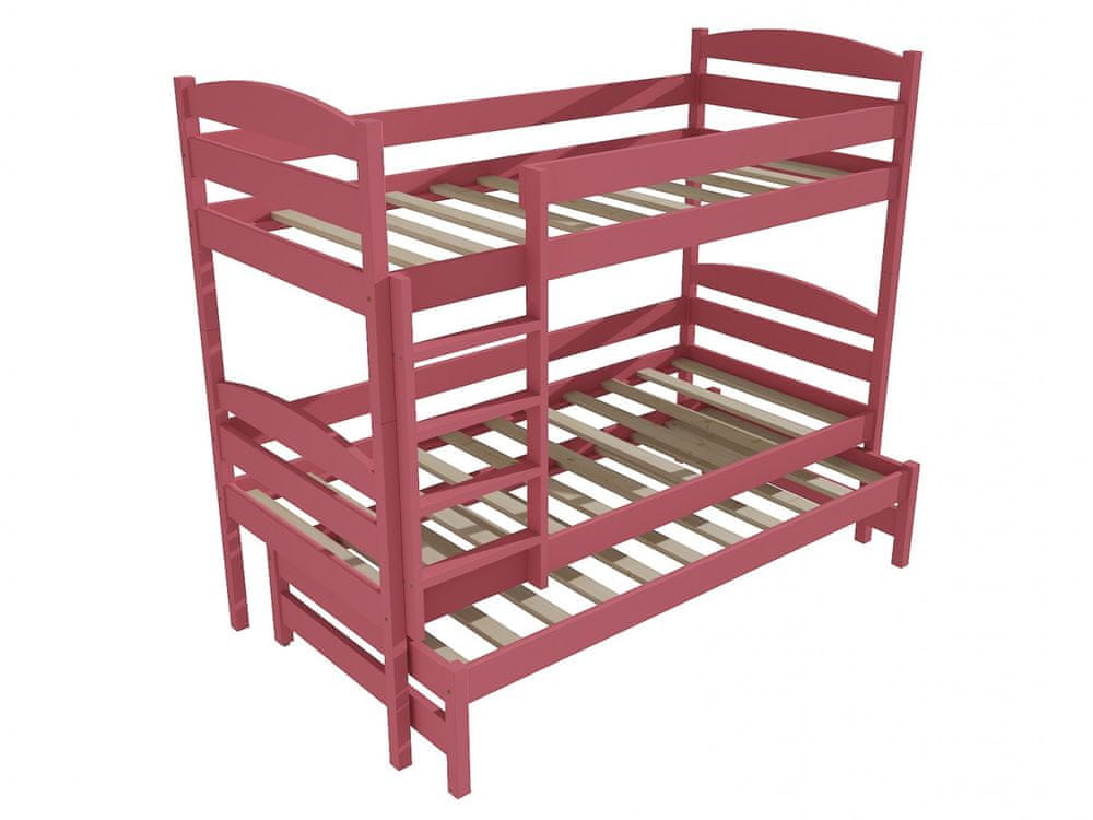 eoshop Poschodová posteľ s výsuvnou prístelkou PPV 009 (Rozmer: 80 x 190 cm, Priestor medzi lôžkami: 90 cm, Farba dreva: farba ružová)