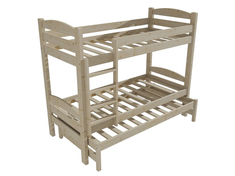 eoshop Poschodová posteľ s výsuvnou prístelkou PPV 010 (Rozmer: 90 x 200 cm, Priestor medzi lôžkami: 100 cm, Farba dreva: surové drevo)